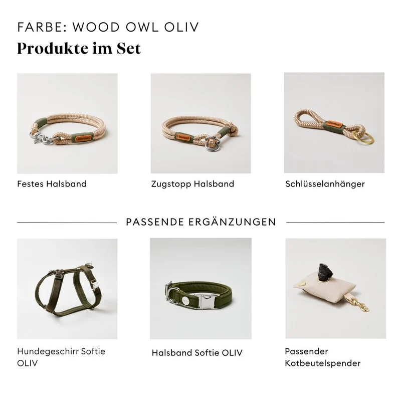 Tau-Retrieverleine Wood Owl OLIV, 190 cm (integrierte Halsung)