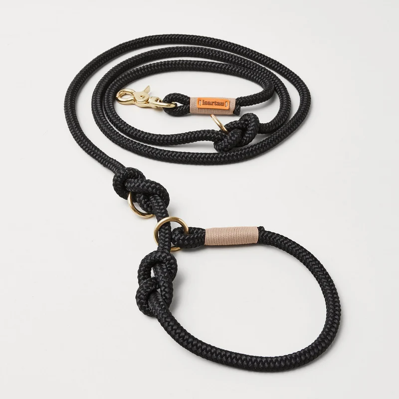 Tau-Retrieverleine Black Mamba BEIGE, 190 cm (integrierte Halsung)