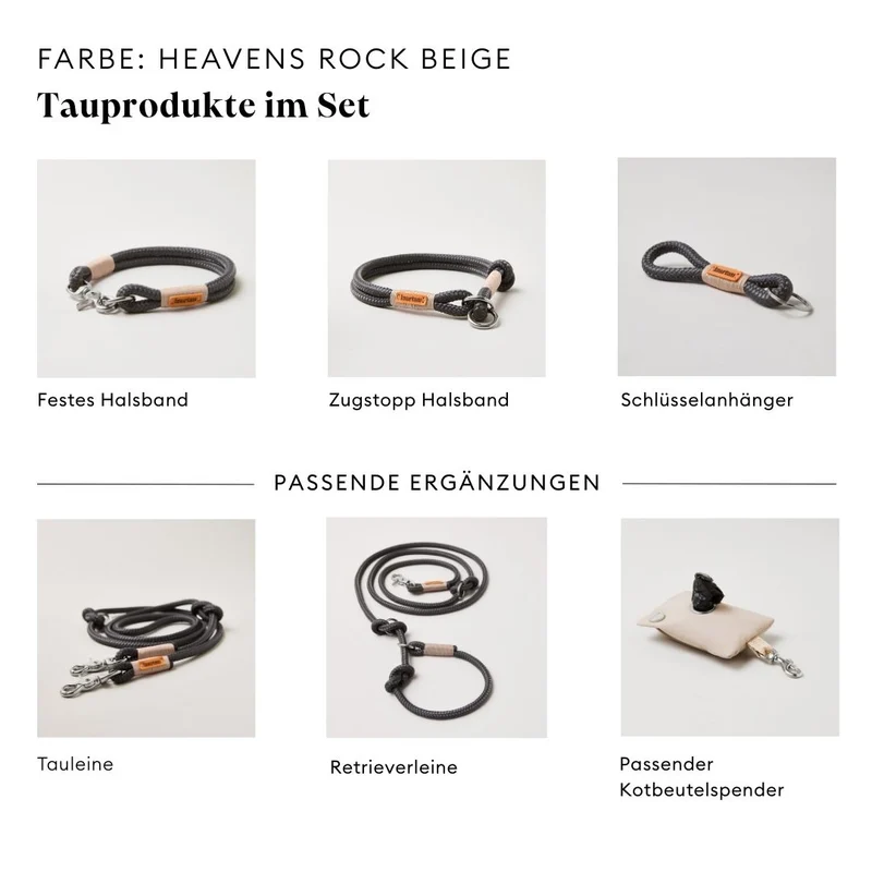Tau-Retrieverleine Heaven's Rock BEIGE, 190 cm (integrierte Halsung)