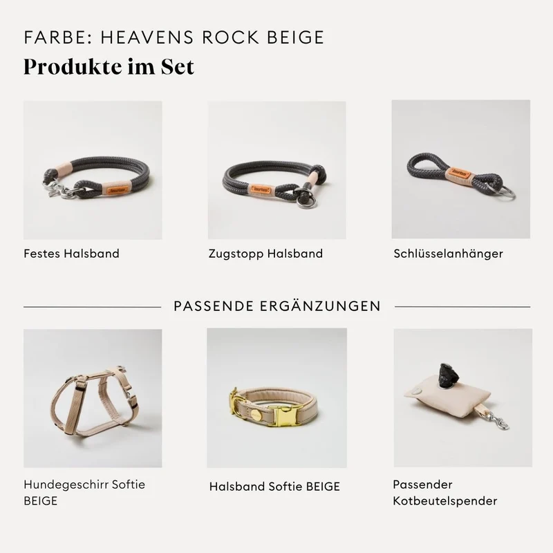 Tau-Retrieverleine Heaven's Rock BEIGE, 190 cm (integrierte Halsung)