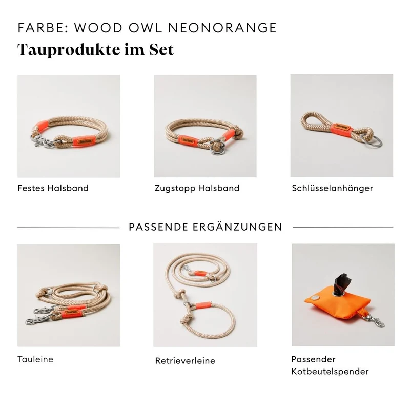 Tauleine Wood Owl NEONORANGE, 250 cm (Umhängeleine)