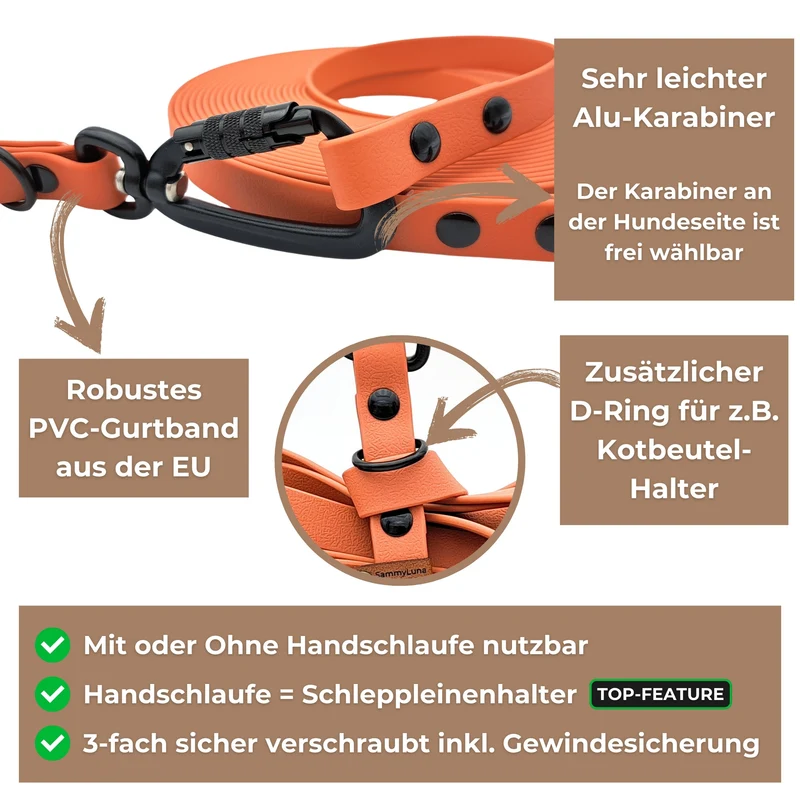 Multifunktionale Schleppleine | Apricot | abnehmbare Handschlaufe