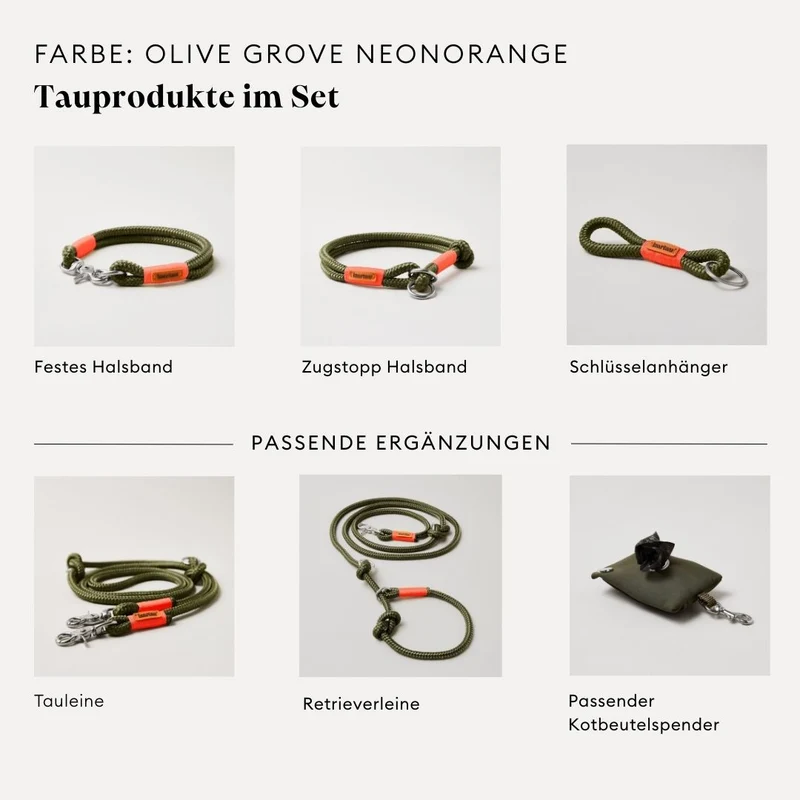 Tau-Retrieverleine Olive Grove NEONORANGE, 190 cm (integrierte Halsung)