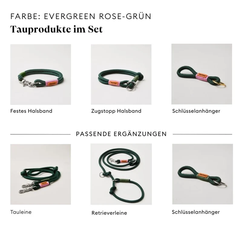 Tau-Retrieverleine Evergreen ROSE-GRÜN, 190 cm (integrierte Halsung)