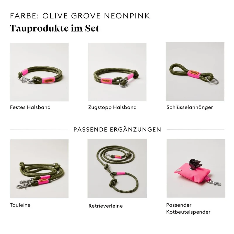 Tau-Retrieverleine Olive Grove NEONPINK, 190 cm (integrierte Halsung)