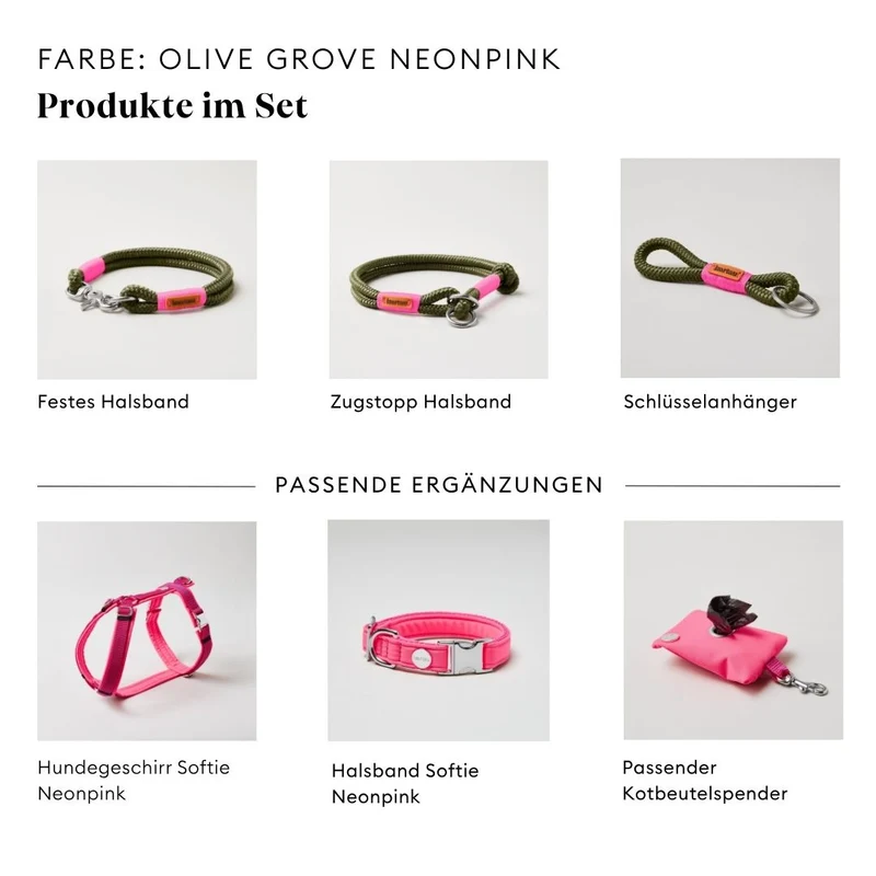 Tau-Retrieverleine Olive Grove NEONPINK, 190 cm (integrierte Halsung)