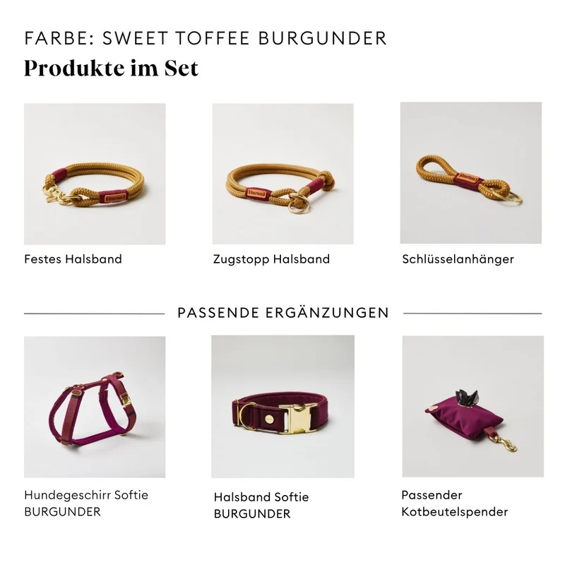 Tau-Retrieverleine Sweet Toffee BURGUNDER, 190 cm (integrierte Halsung)