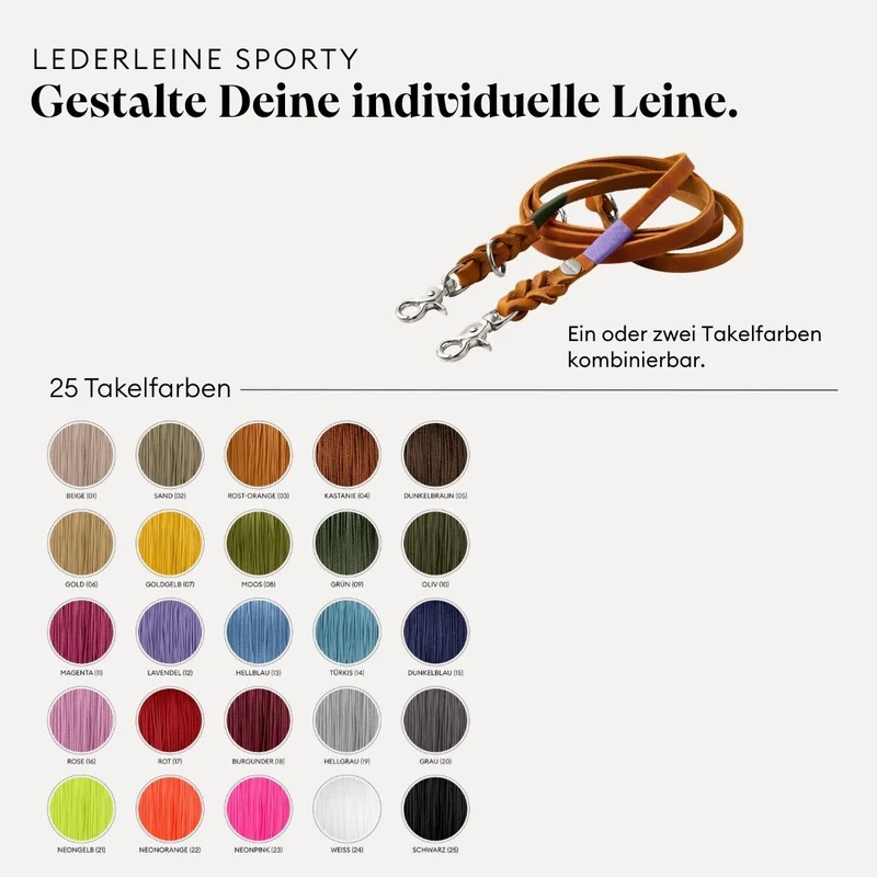 Lederleine SPORTY 250 cm, COGNAC (Umhängeleine)