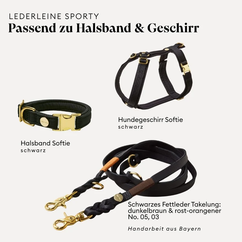Lederleine SPORTY 250 cm, SCHWARZ (Umhängeleine)