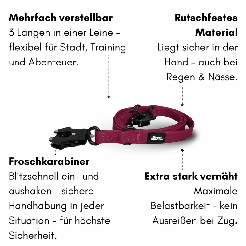 Führleine WOOFLEX® Tactical verstellbar Burgundy