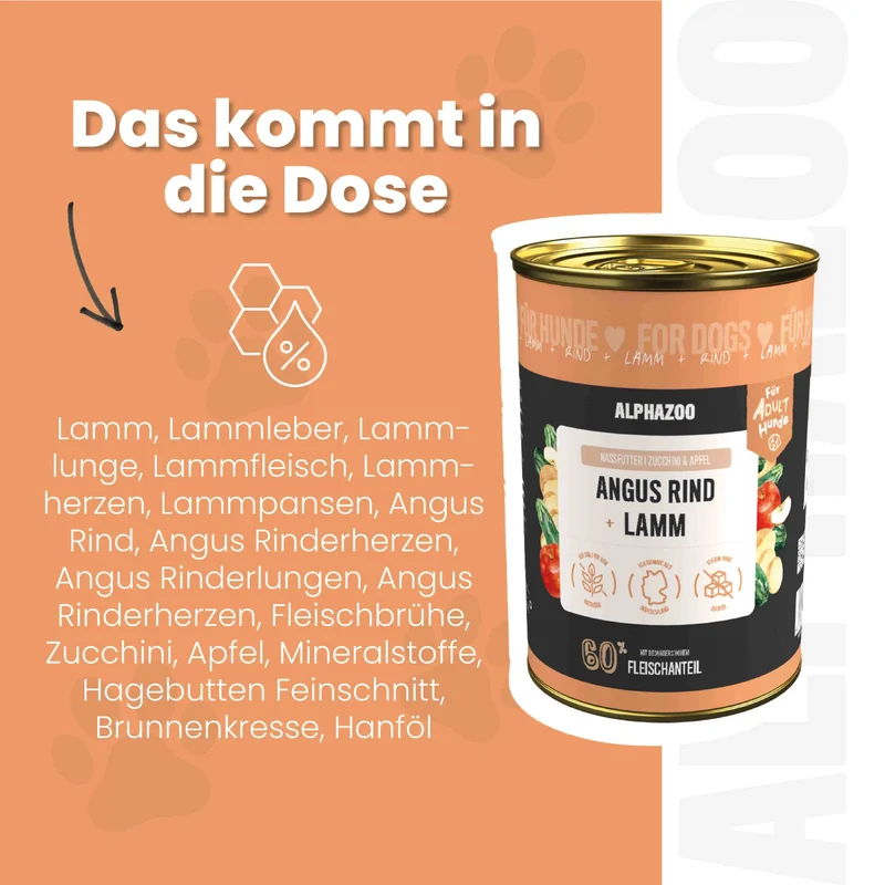 Angus Rind + Lamm Nassfutter für Adult Hunde