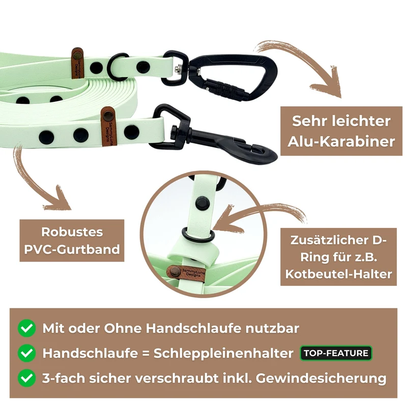 Multifunktionale Schleppleine | Minze | abnehmbare Handschlaufe
