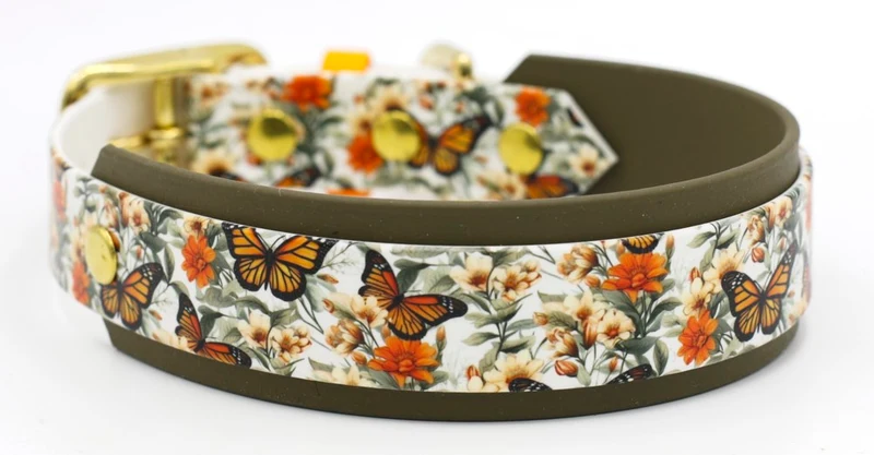 Motiv BioThane® Halsband „Orange Butterflies“ | Modell „Layered“ | Breite 25mm/38mm | HU 38-44cm