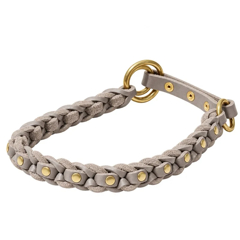 Bellepet Fettleder-Halsband „La Donna“ geflochten mit Zugstop