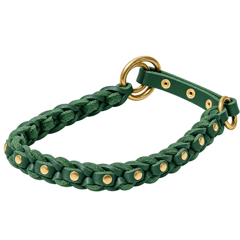 Bellepet Fettleder-Halsband „La Donna“ geflochten mit Zugstop