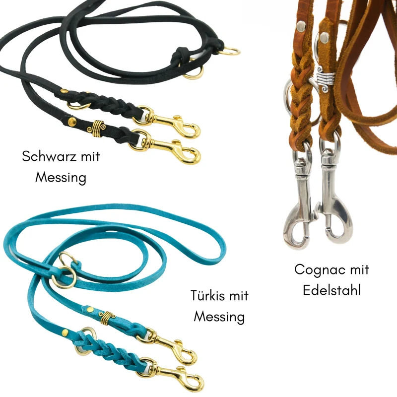 Fettlederleine für kleine Hunde | dreifach verstellbar | geflochten
