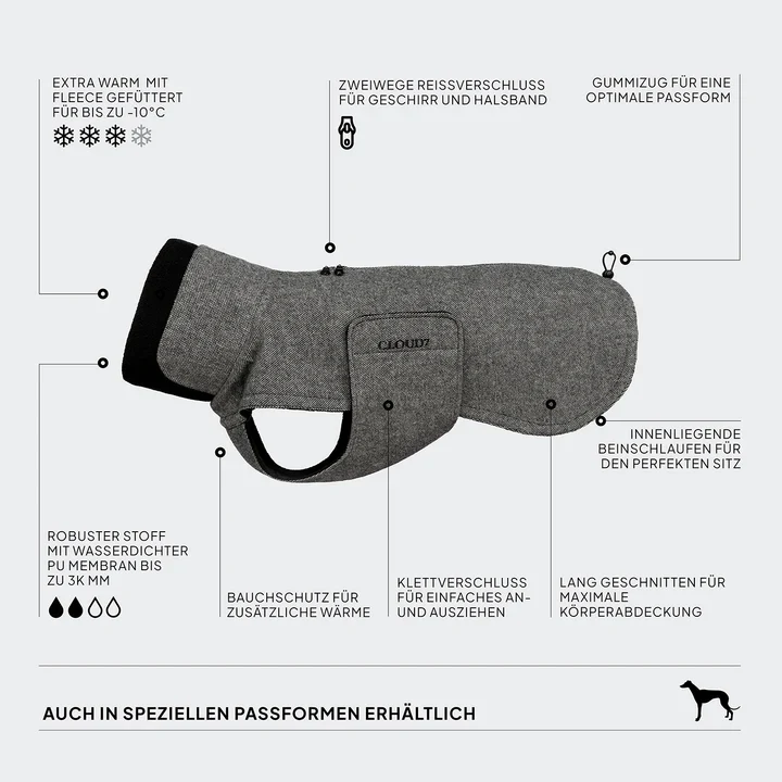 Hundemantel Brooklyn Long Tweed Black