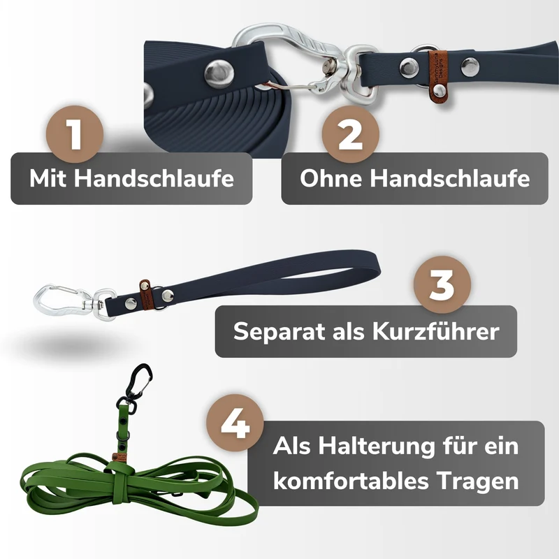Multifunktionale Schleppleine | Olive | abnehmbare Handschlaufe