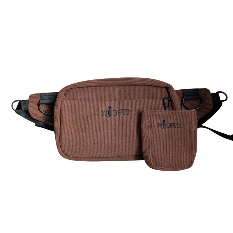Multifunktionale Cord Gassitasche - 2 in 1 Bauchtasche & Schultertasche Braun