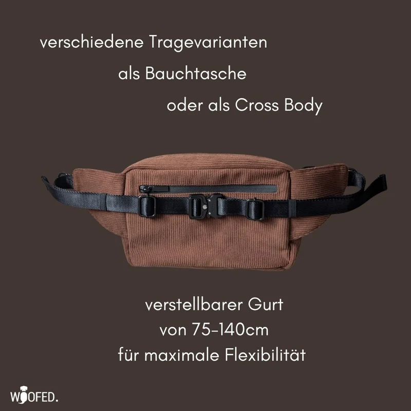 Multifunktionale Cord Gassitasche - 2 in 1 Bauchtasche & Schultertasche Braun
