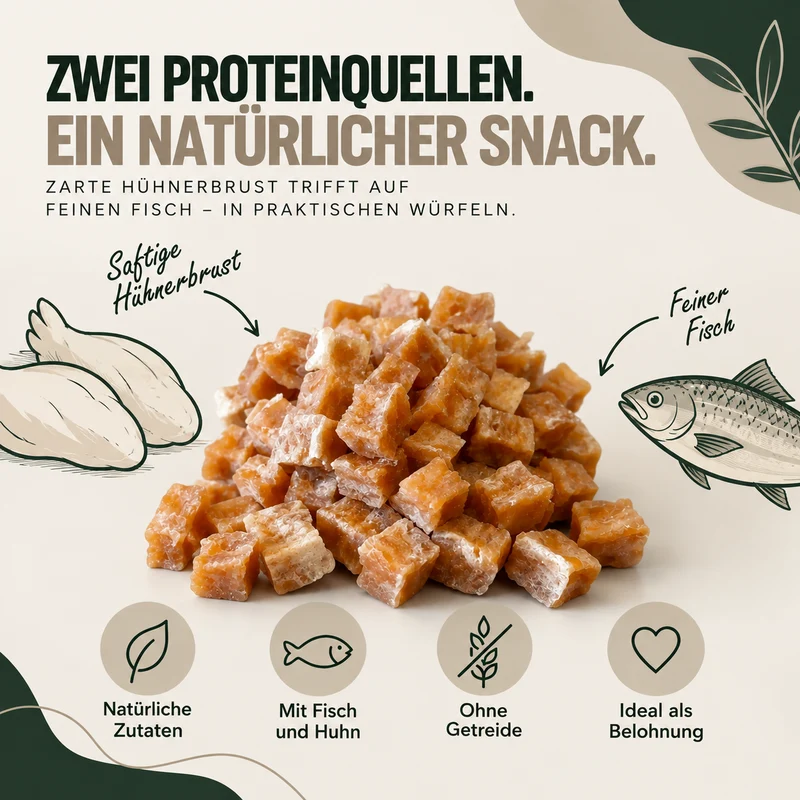 Hühnerbrustwürfel mit Fisch