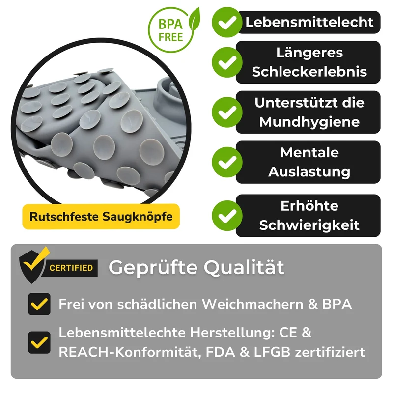 Schleckmatte zur Hunde-Beschäftigung | Grau | 4-Zonen