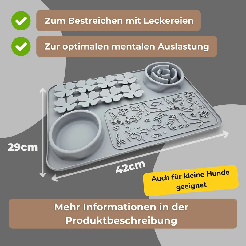 Schleckmatte zur Hunde-Beschäftigung | Grau | 4-Zonen