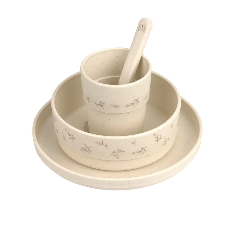 Kindergeschirr Set (Teller - Schüssel - Becher - Löffel), Blätter - Lässig