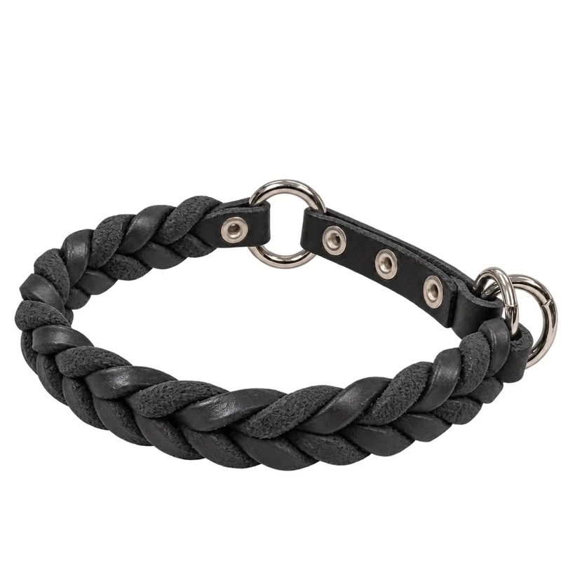 Bellepet Fettleder-Halsband „Braidy“ geflochten – Zugstop