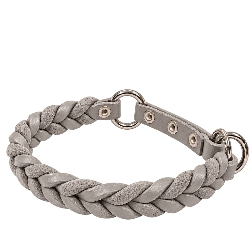 Bellepet Fettleder-Halsband „Braidy“ geflochten – Zugstop