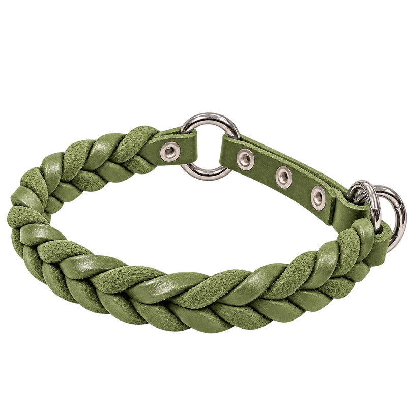 Bellepet Fettleder-Halsband „Braidy“ geflochten – Zugstop