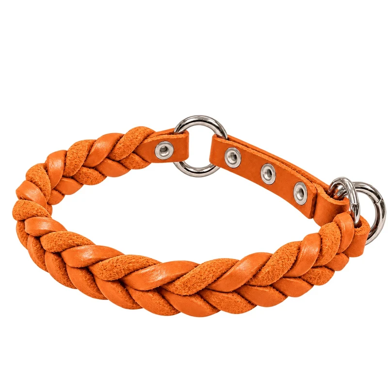 Bellepet Fettleder-Halsband „Braidy“ geflochten – Zugstop