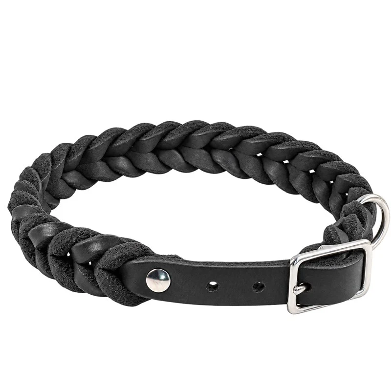 Bellepet Fettleder-Halsband „Braidy“ geflochten – Schnalle