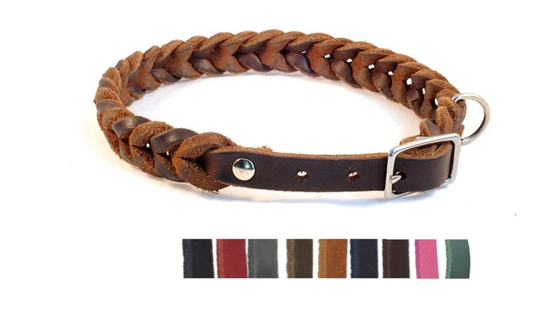 Bellepet Fettleder-Halsband „Braidy“ geflochten – Schnalle