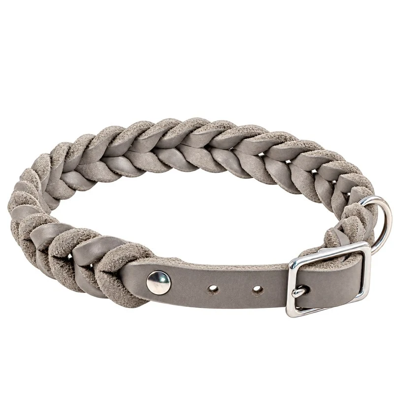 Bellepet Fettleder-Halsband „Braidy“ geflochten – Schnalle