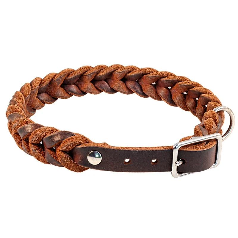 Bellepet Fettleder-Halsband „Braidy“ geflochten – Schnalle
