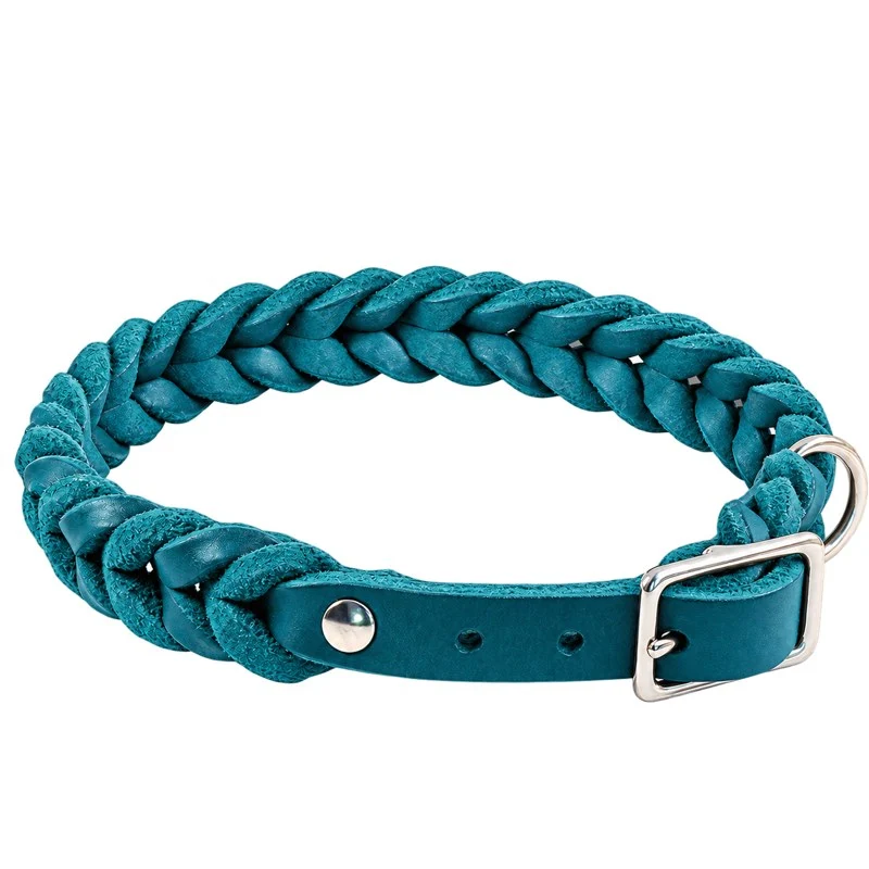 Bellepet Fettleder-Halsband „Braidy“ geflochten – Schnalle
