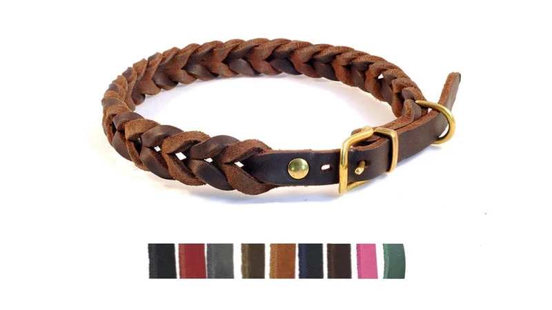 Bellepet Fettleder-Halsband „Braidy“ geflochten – Schnalle