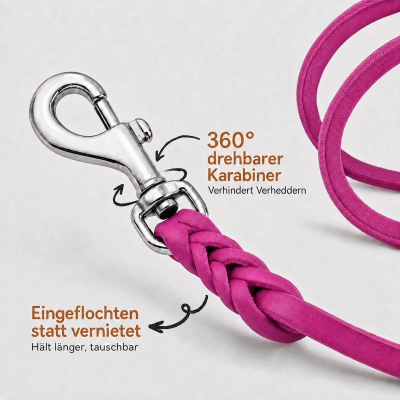 Bellepet Fettlederleine mit Handschlaufe – Chrom