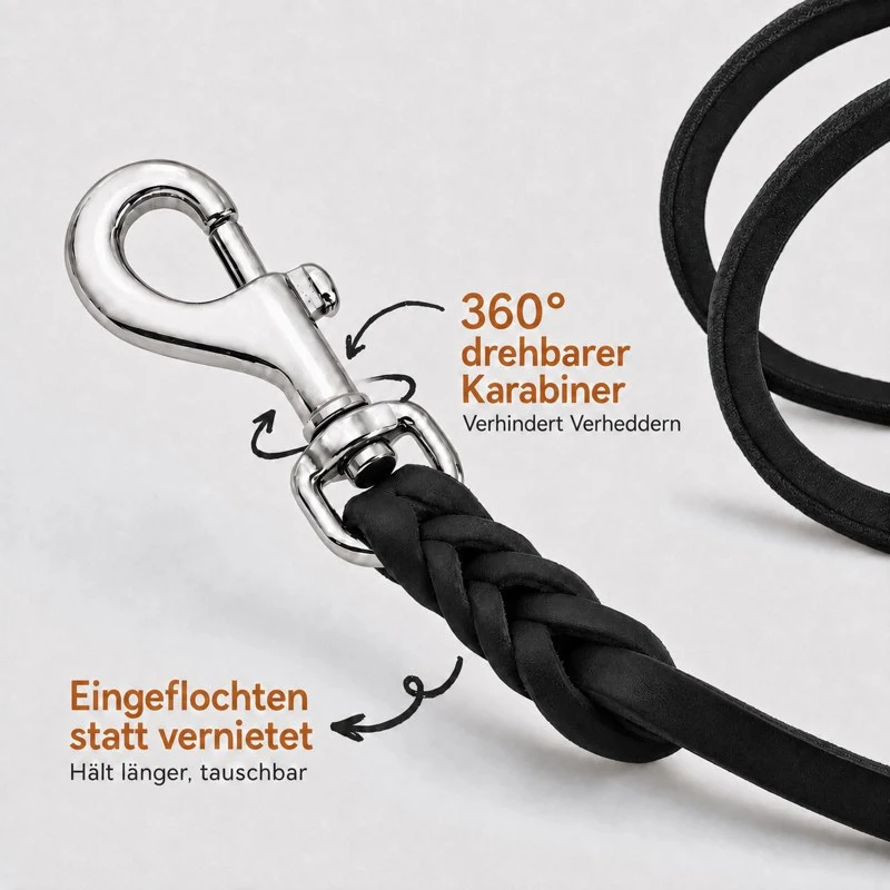 Bellepet Fettlederleine mit Handschlaufe – Chrom