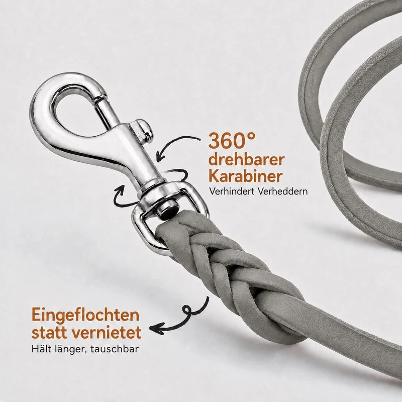 Bellepet Fettlederleine mit Handschlaufe – Chrom