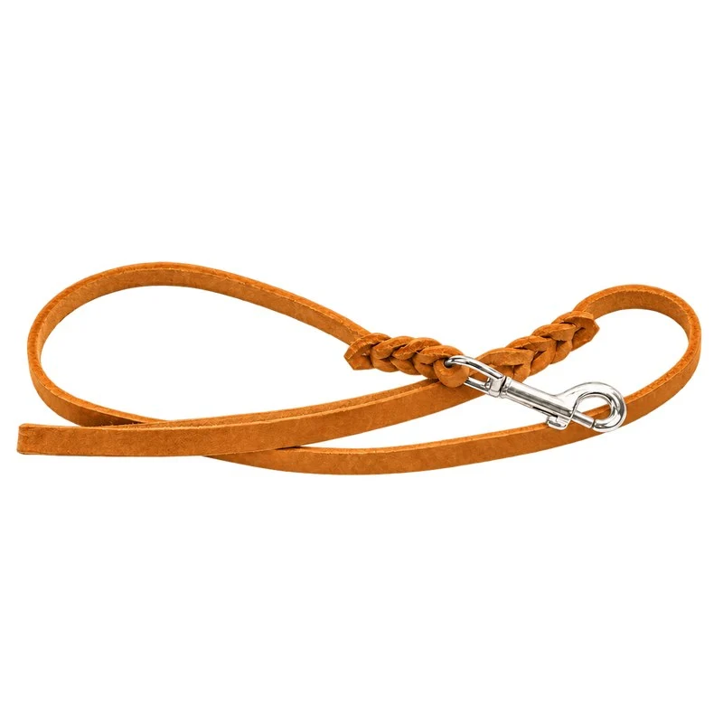 Bellepet Fettlederleine mit Handschlaufe – Edelstahl
