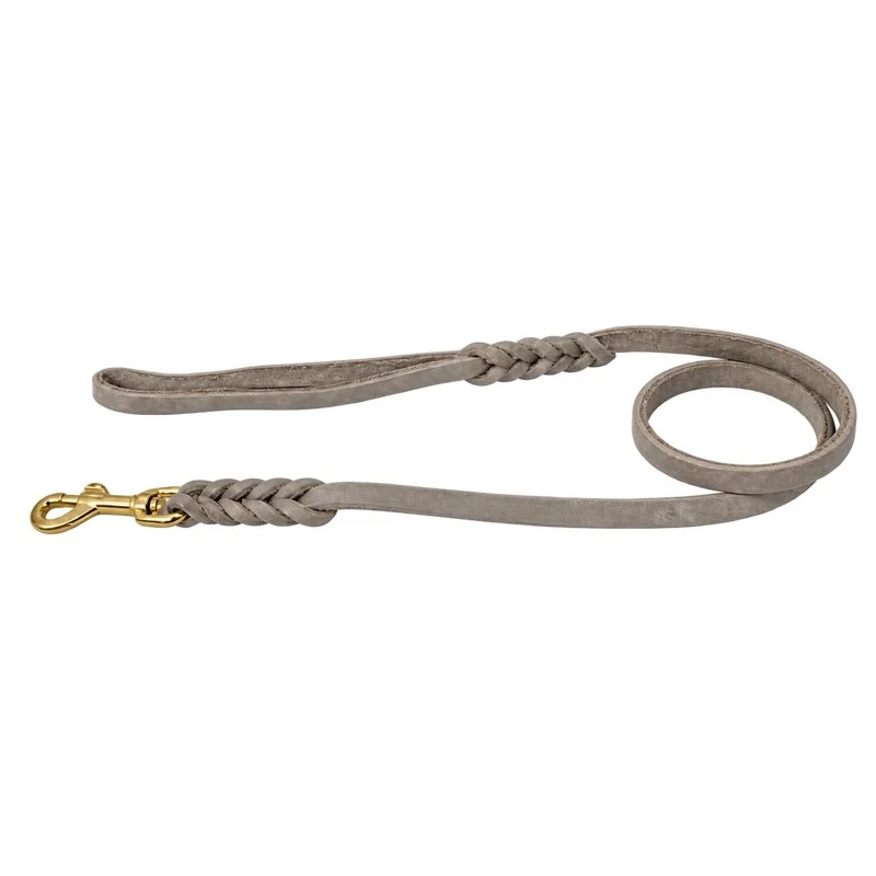 Bellepet Fettlederleine extra geflochten mit Handschlaufe – Messing