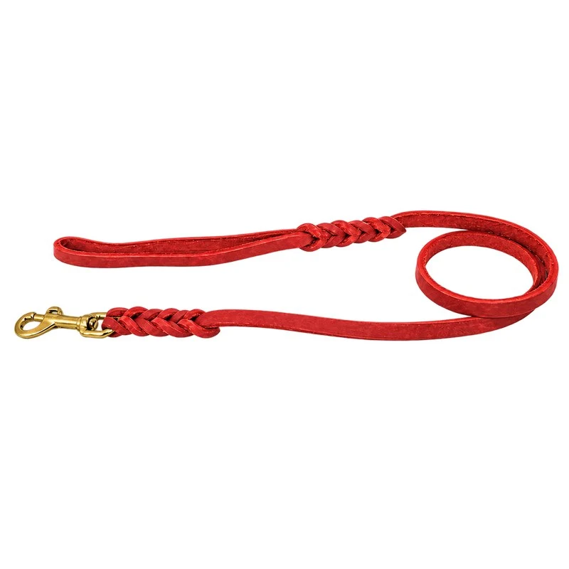 Bellepet Fettlederleine extra geflochten mit Handschlaufe – Messing