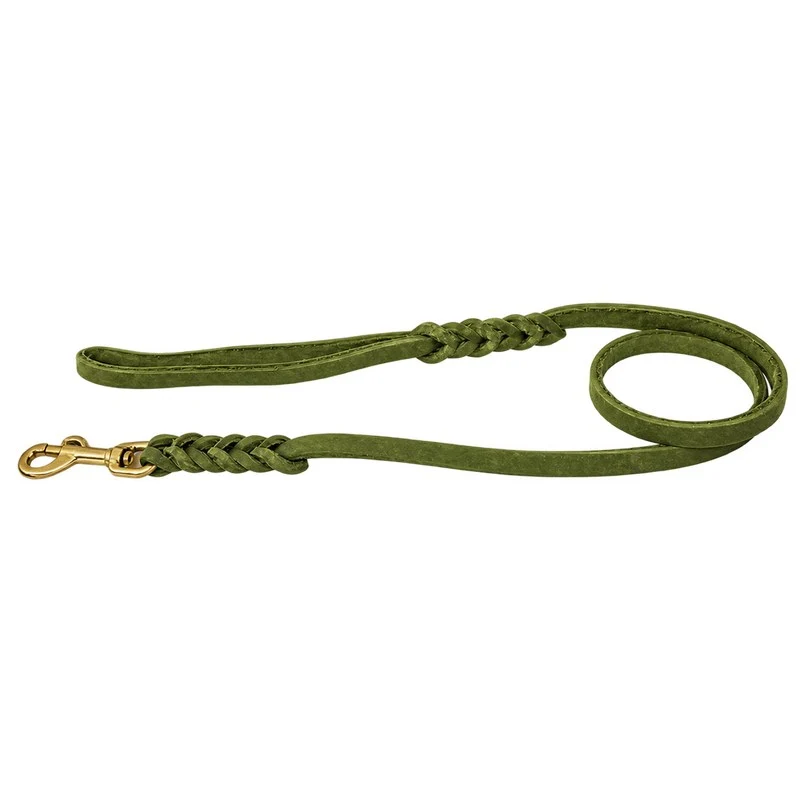 Bellepet Fettlederleine extra geflochten mit Handschlaufe – Messing