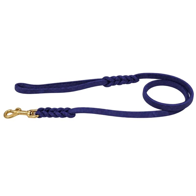 Bellepet Fettlederleine extra geflochten mit Handschlaufe – Messing