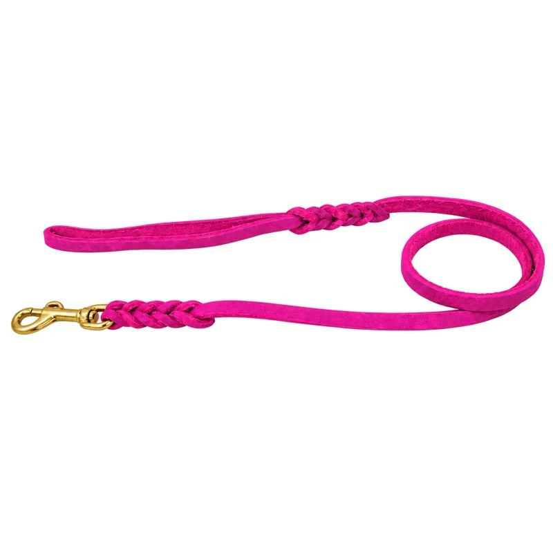 Bellepet Fettlederleine extra geflochten mit Handschlaufe – Messing