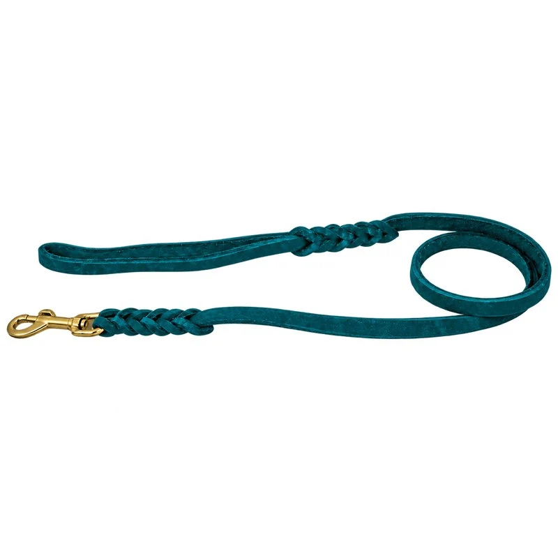 Bellepet Fettlederleine extra geflochten mit Handschlaufe – Messing