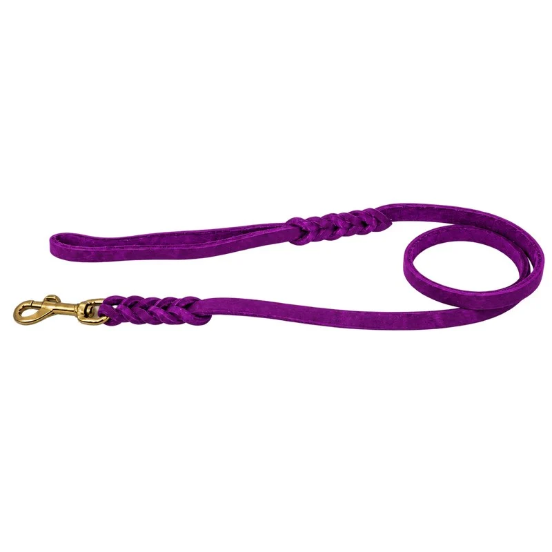 Bellepet Fettlederleine extra geflochten mit Handschlaufe – Messing