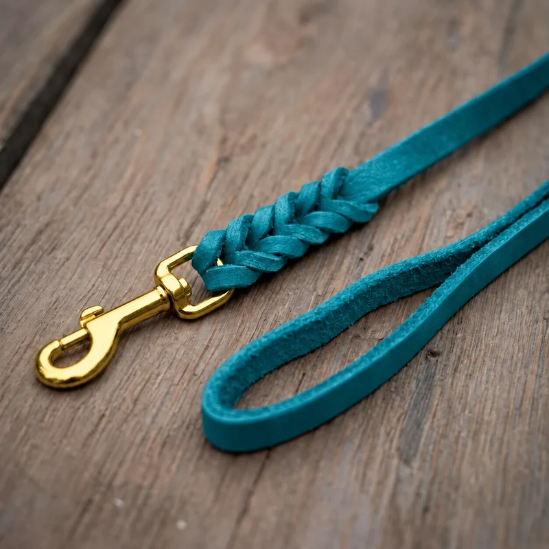 Bellepet Fettlederleine extra geflochten mit Handschlaufe – Messing